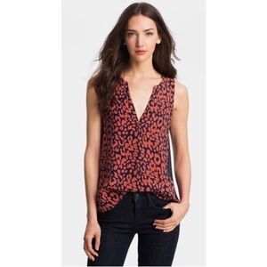 Joie navy and red abstract animal print V-neck silk tank top size XS